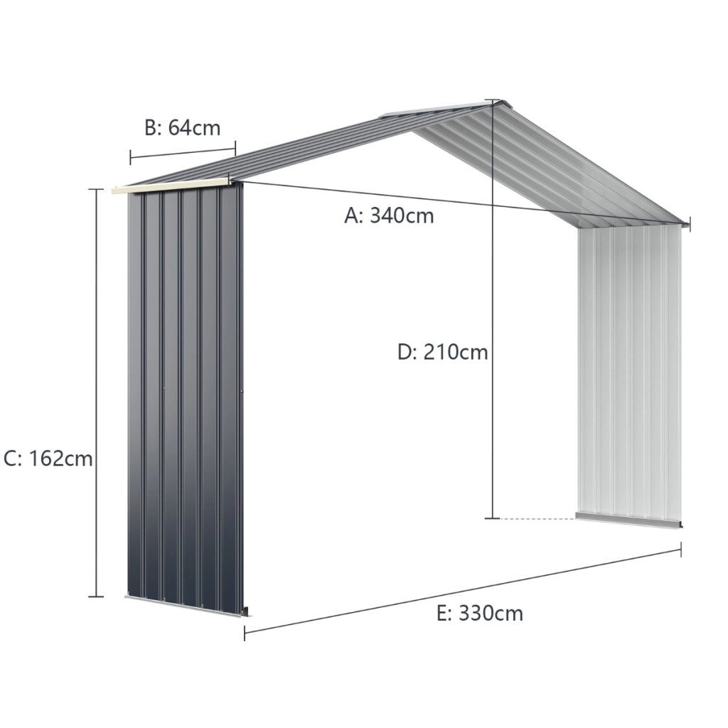 Accessore di espansione della casetta da giardino, Capanno degli attrezzi di metallo con 4 sfiati 330x64x210cm-Casette da giardino