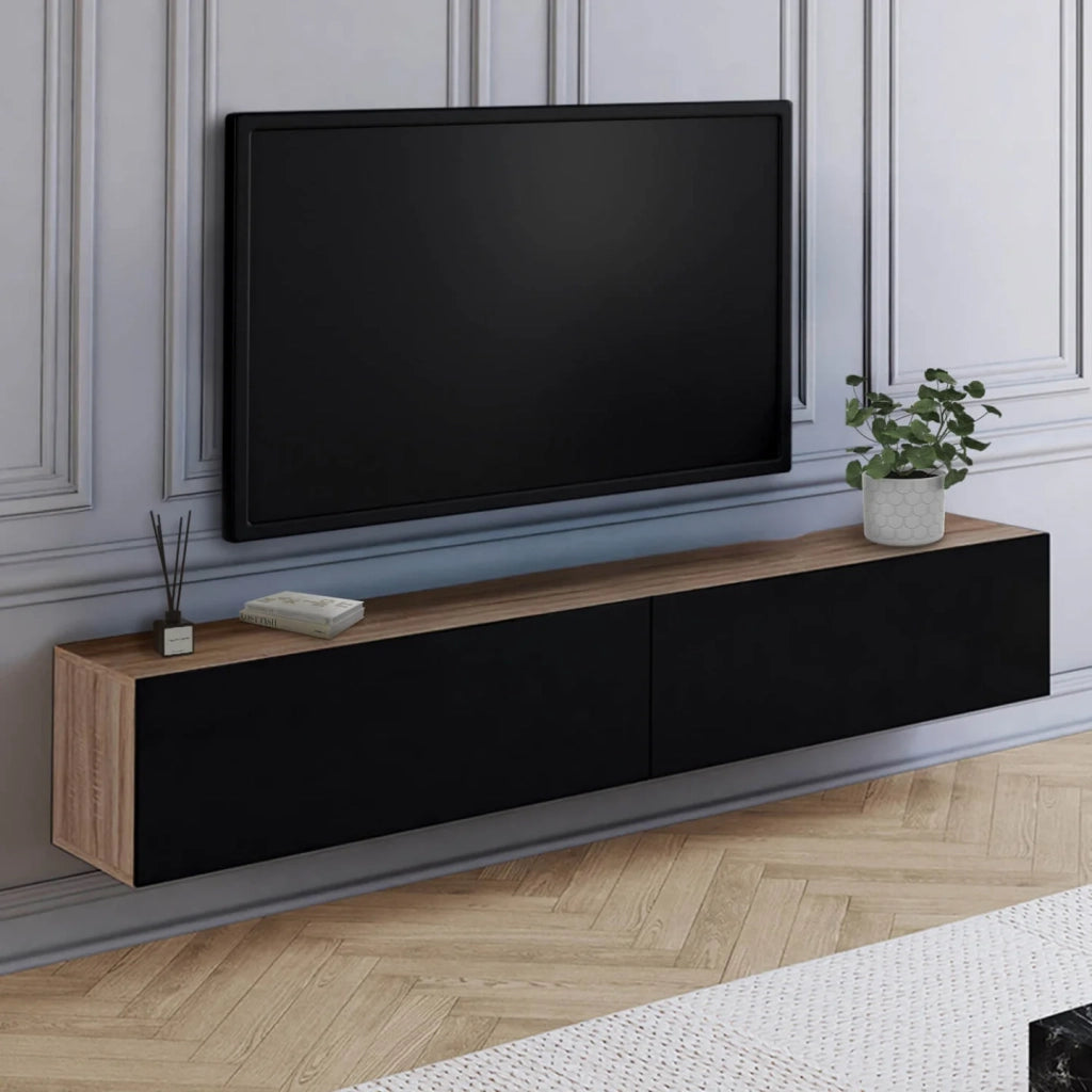 IDMarket - Mobile TV a parete 180 cm ELIO a 2 ante in legno e nero