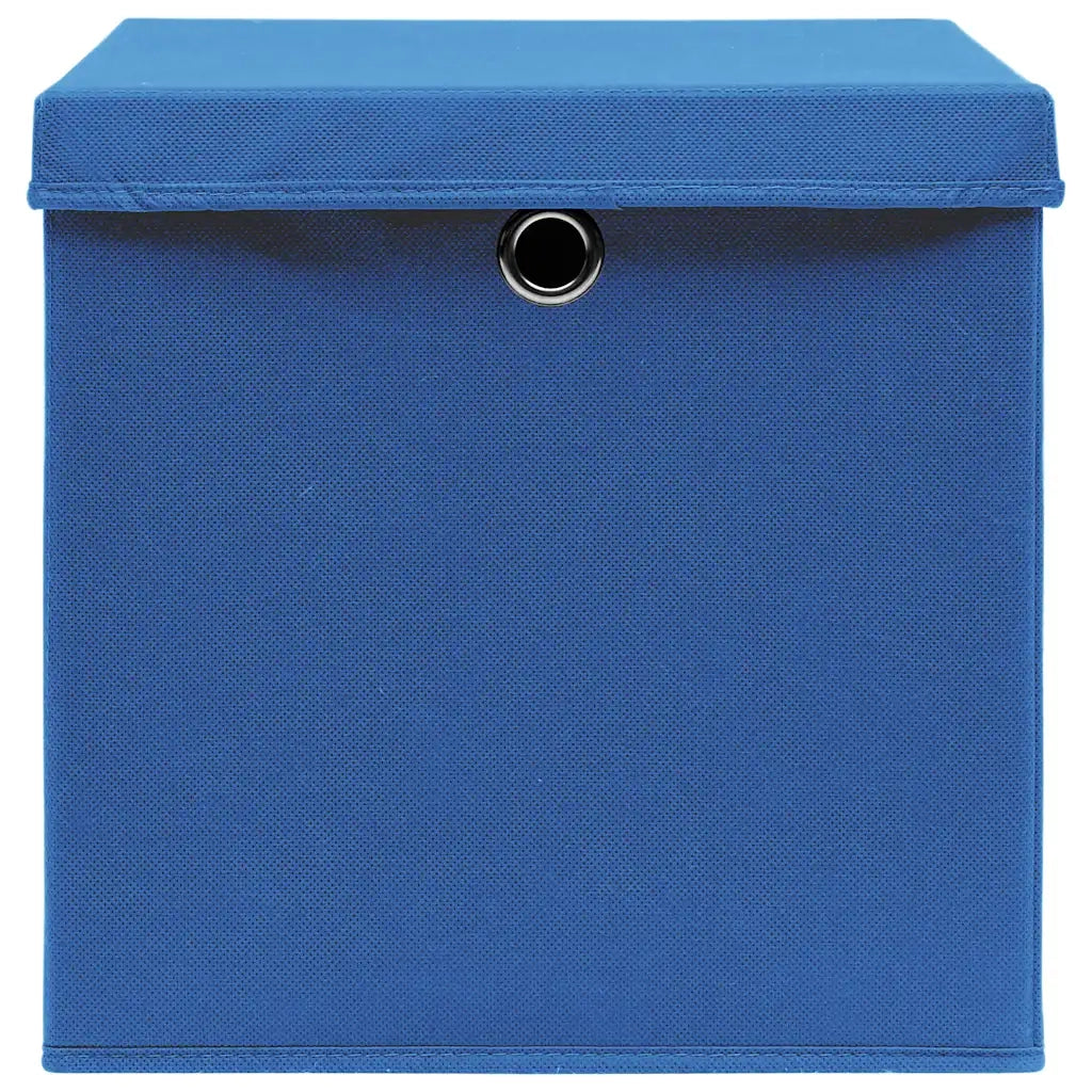 Scatole Portaoggetti con Coperchi 4pz Blu 32x32x32 cm Tessuto