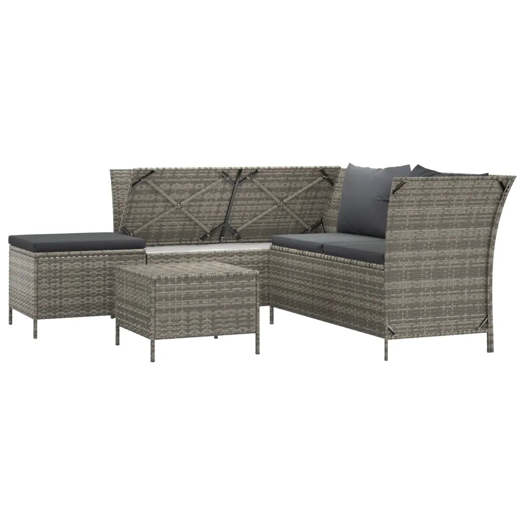 Set Divani da Giardino 4 pz | Set Salotto da Giardino con Cuscini in Polyrattan Grigio
