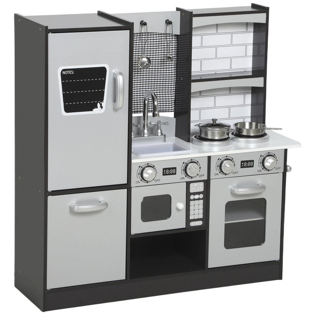 Cucina Giocattolo per Bambini 3-8 Anni in Legno con Accessori, Frigo, Lavandino e Manopole con Suoni, Marrone
