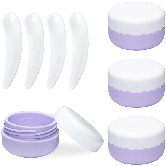 Contenitori di Creme in Silicone da 30 ml - 4 Pezzi - Contenitori di Viaggio Riciclabili - Progettazione Senza Fessure - Mini Spazzole - Leggeri e Compatti - Contenitori di Viaggio