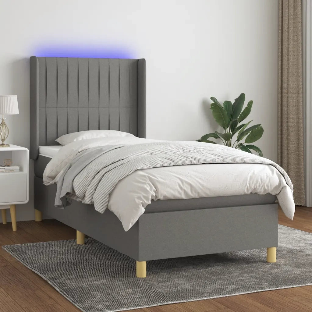 Letto a Molle Materasso e LED Grigio Scuro 90x200 cm in Tessuto 3139006