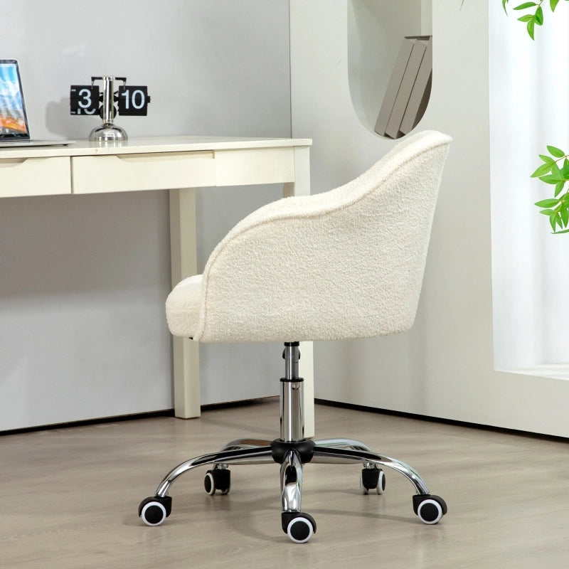 Sedia da ufficio girevole con altezza regolabile e schienale ergonomico, in poliestere, Bianco crema