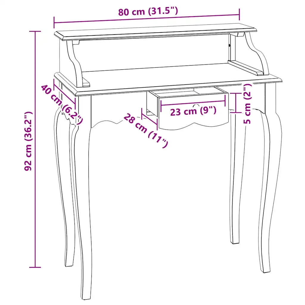 Scrivania in Legno Massello di Mogano 80x40x92 cm 244503