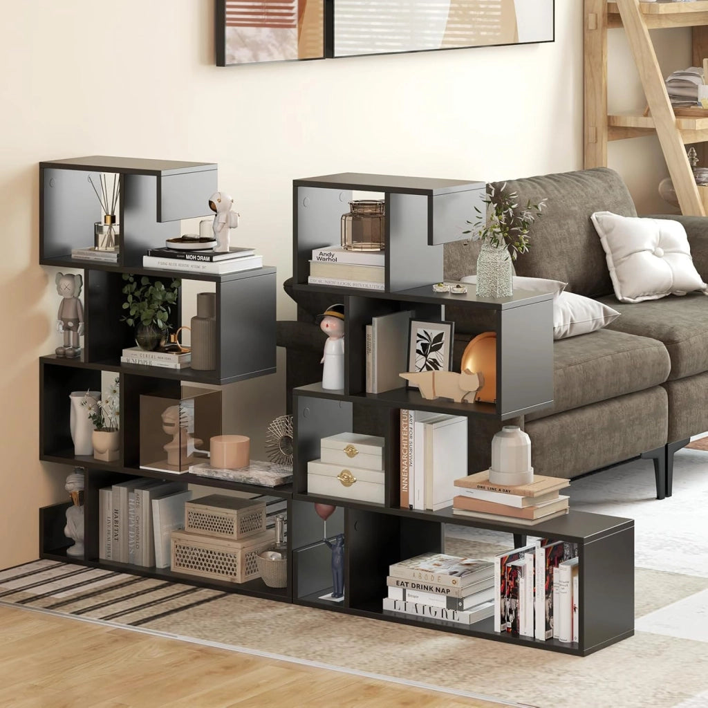 Libreria Geometrica a 5 Piani, Forma S con Cubi Aperti e Scaffali Decorativi Anti-Ribaltamento, per Camera da Letto e Soggiorno