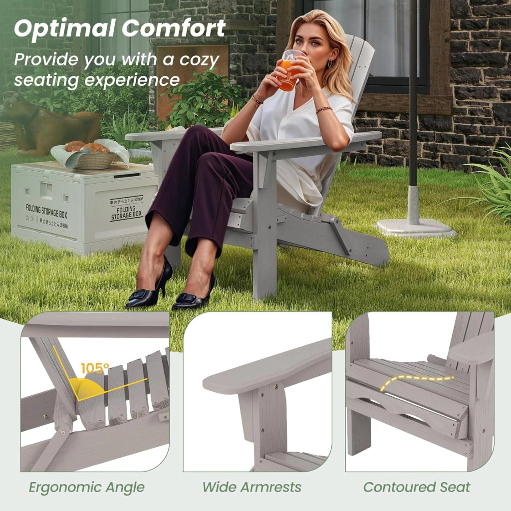 Set di 2/4 Sedie Adirondack Pieghevoli, Sedia da Esterno con Telaio in Legno di Abete, Schienale Alto e Braccioli Ergonomici, Sedia Adirondack per Patio Giardino Cortile Campeggio (1, Grigio)