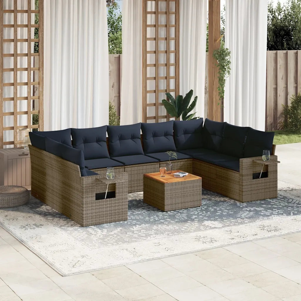 Set Divani da Giardino 10 pz con Cuscini Grigio in Polyrattan 3224710
