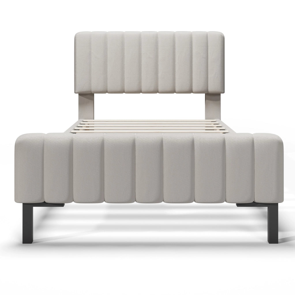 Letto imbottito 90x200 cm con testiera regolabile; grigio-beige