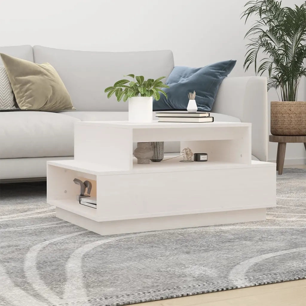 Tavolino da Salotto-Tavolino da soggiorno-Tavolo Bianco 80x55x40,5 cm Legno Massello di Pino
