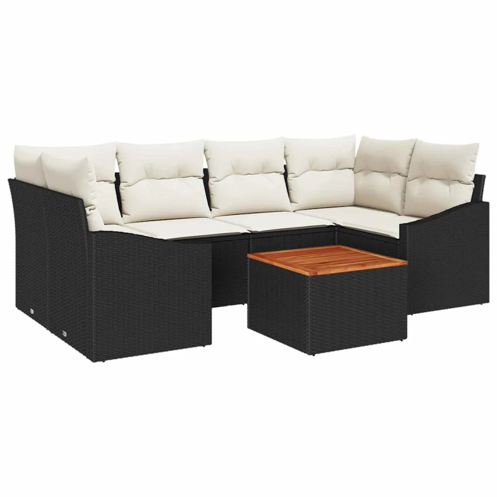 Set Divano da Giardino 7 pcs Nero e Crema polyrattan 3356451
