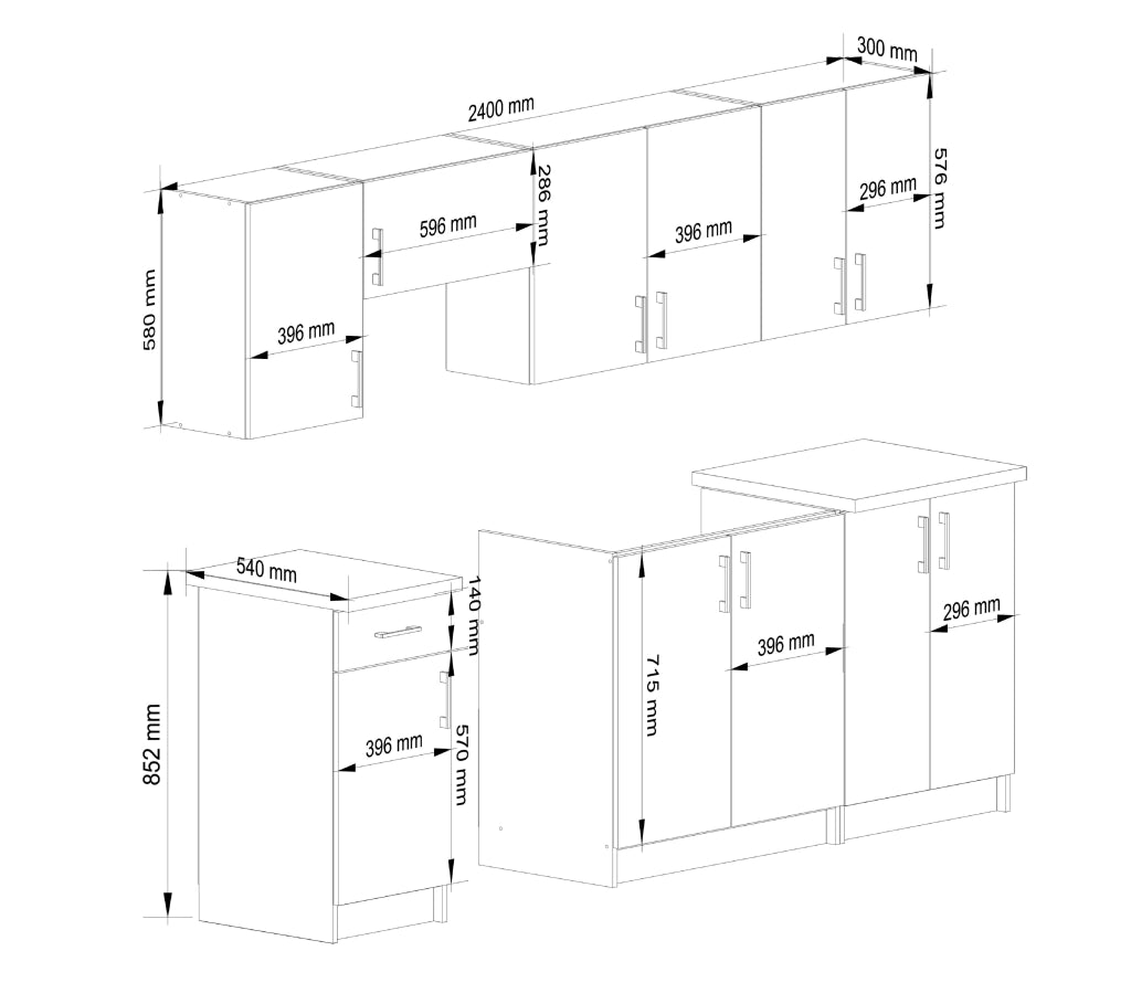 AKORD Set di Mobili da Cucina LIMA 240 cm Bianco 240 cm 11 ante 1 cassetto inserto frontale Sonoma Quercia 240x44,5x203 cm
