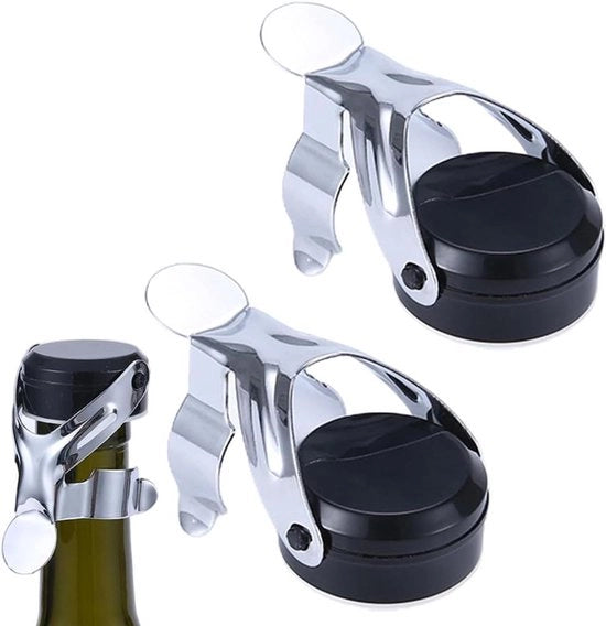 Slittini di champagne in acciaio inossidabile (2 pezzi) - Stopperi riciclabili per bottiglie di champagne e vino - Conservazione del champagne e del birra nera