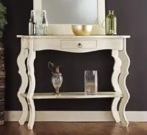 Consolle entratina provenzale in legno massiccio Shabby chic bianco anticato