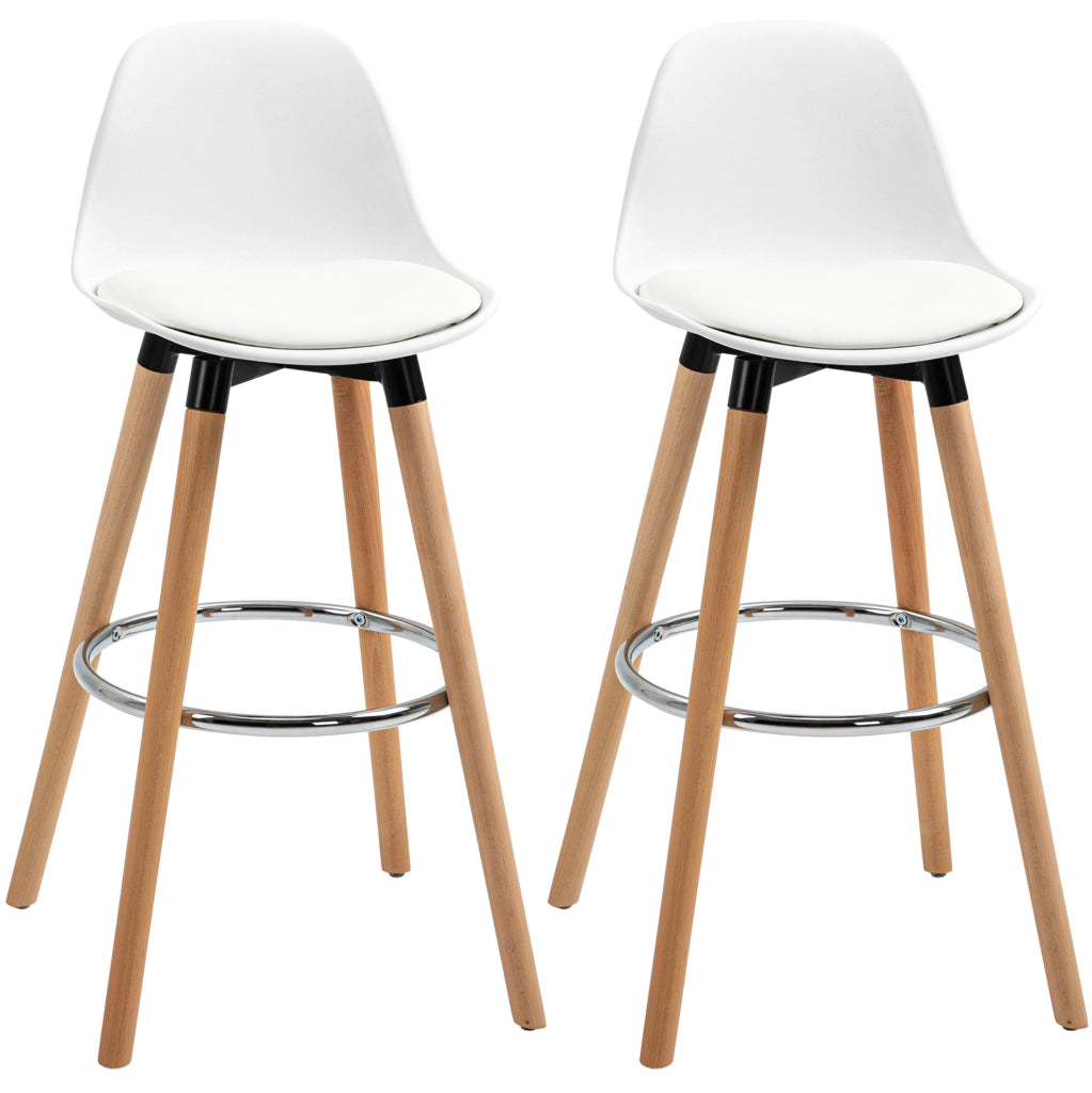Set di 2 sgabelli da bar 38.5x42.5x91 cm con schienale e poggiapiedi in pelle rigenerata bianco