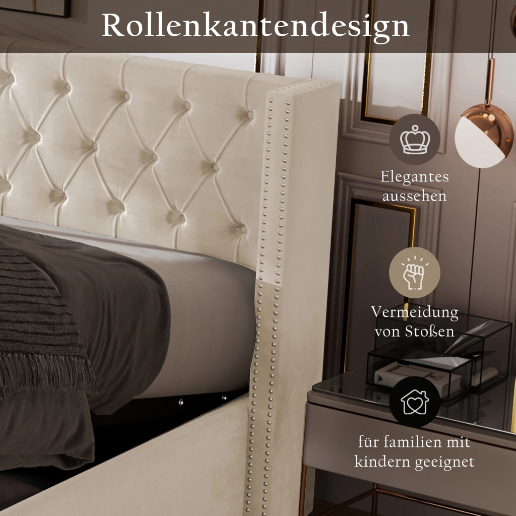 Letto orecchio borchie – 140x200 cm – idraulico fondo antimacchia – velluto beige
