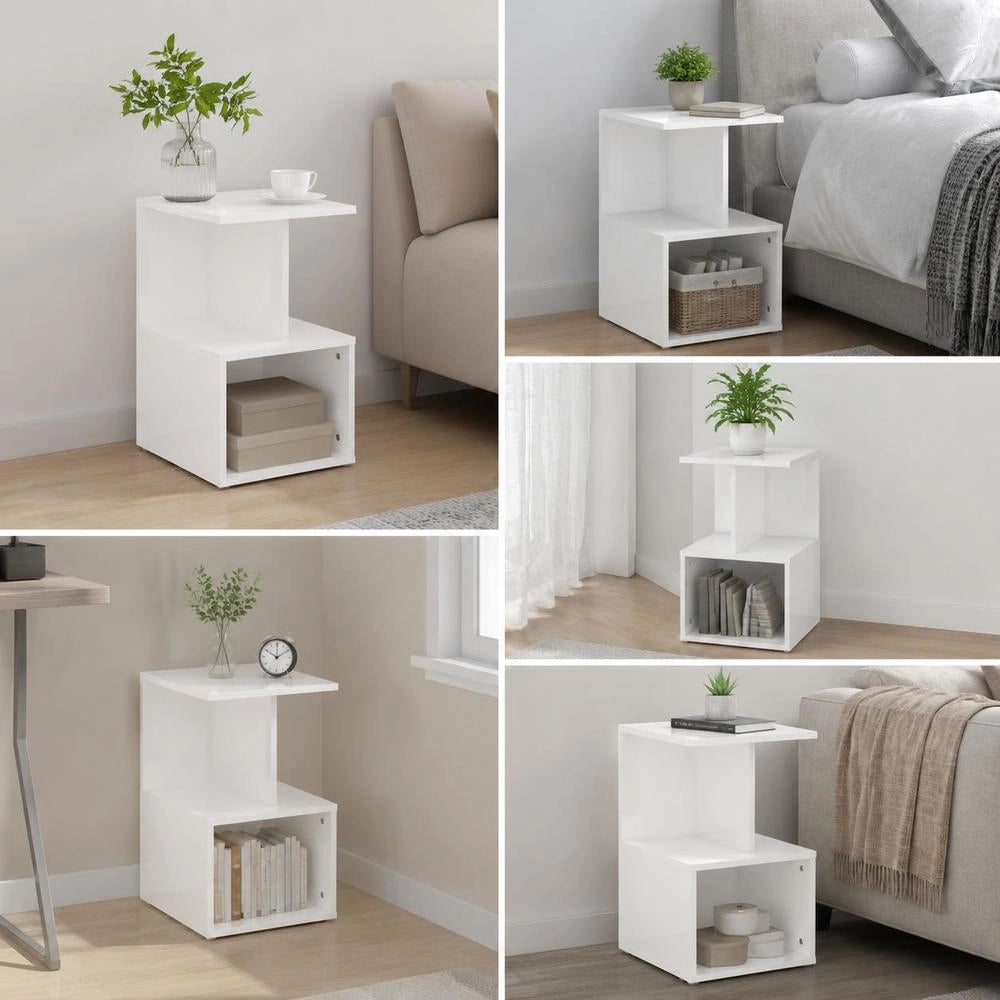 High-gloss White Bedside Table, 35x35x55 Cm, Made Of Engineered Wood