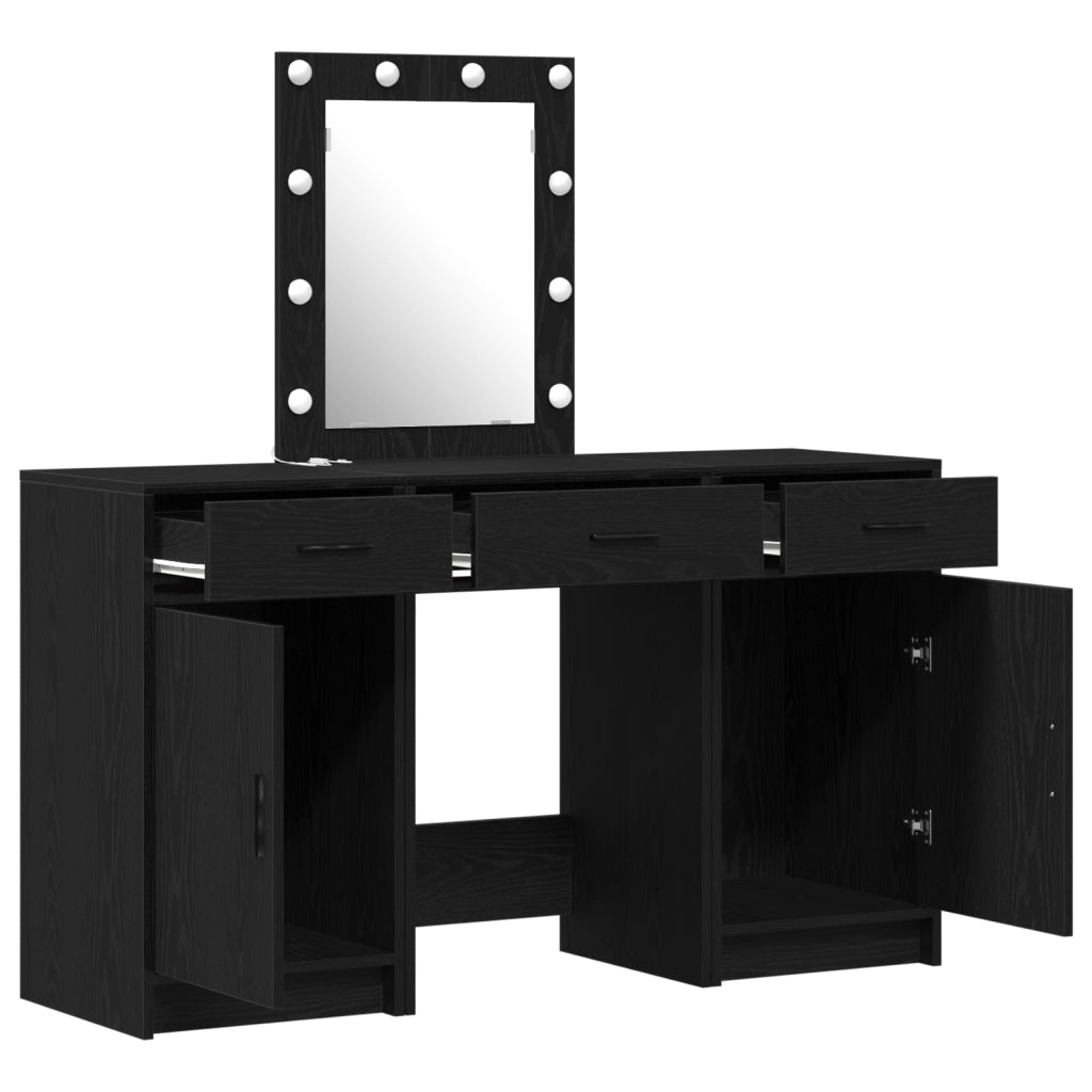 Set di Toeletta 3 Pezzi con LED Nero in Legno Ingegnerizzato