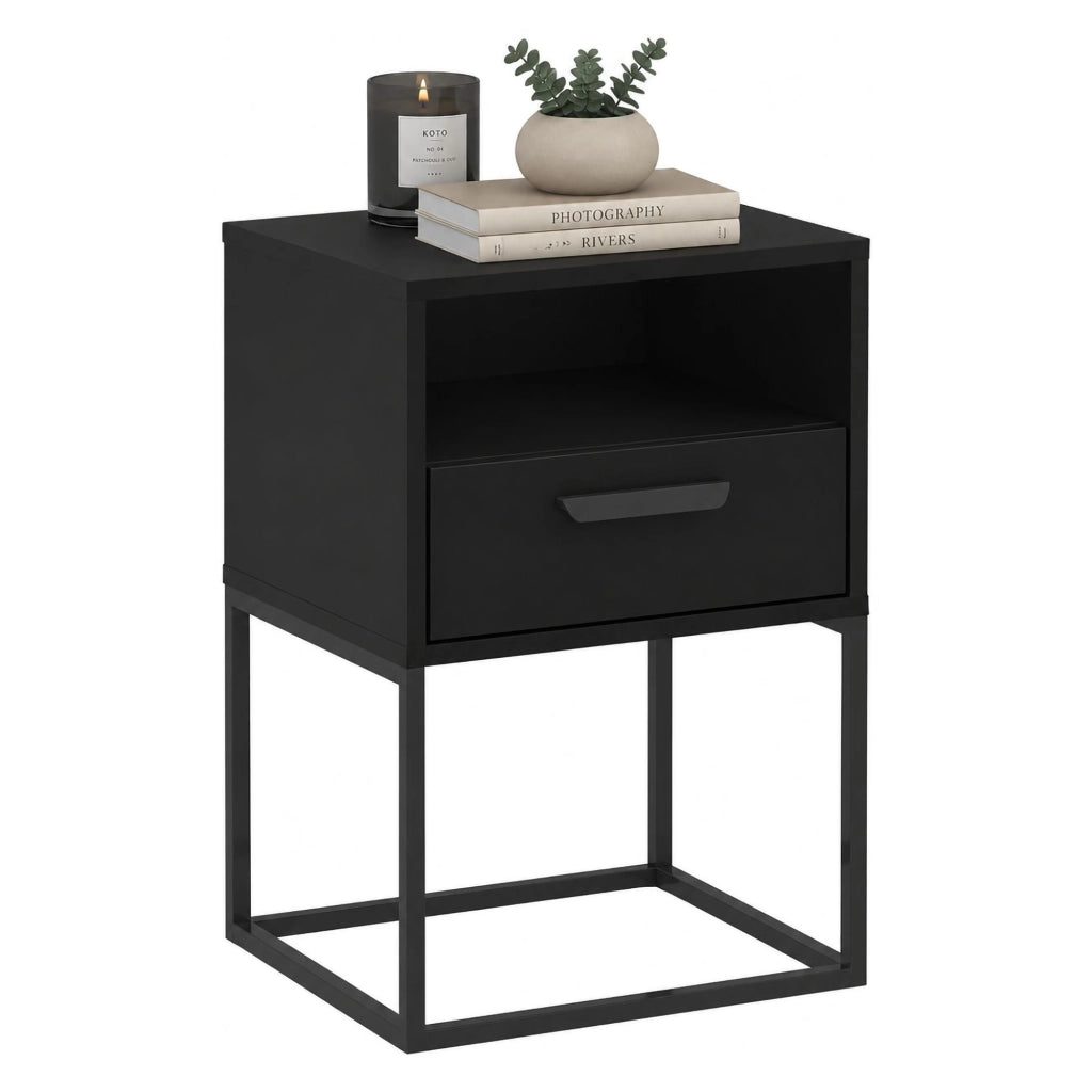 Lehadasa, Comodino un Cassetto, 40x39x65h cm Nero Antracite