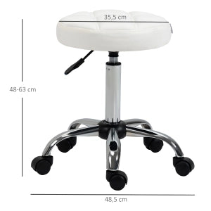 Sgabello girevole con ruote e altezza regolabile, rivestito in similpelle bianca, Ø35,5 x 51-67 cm