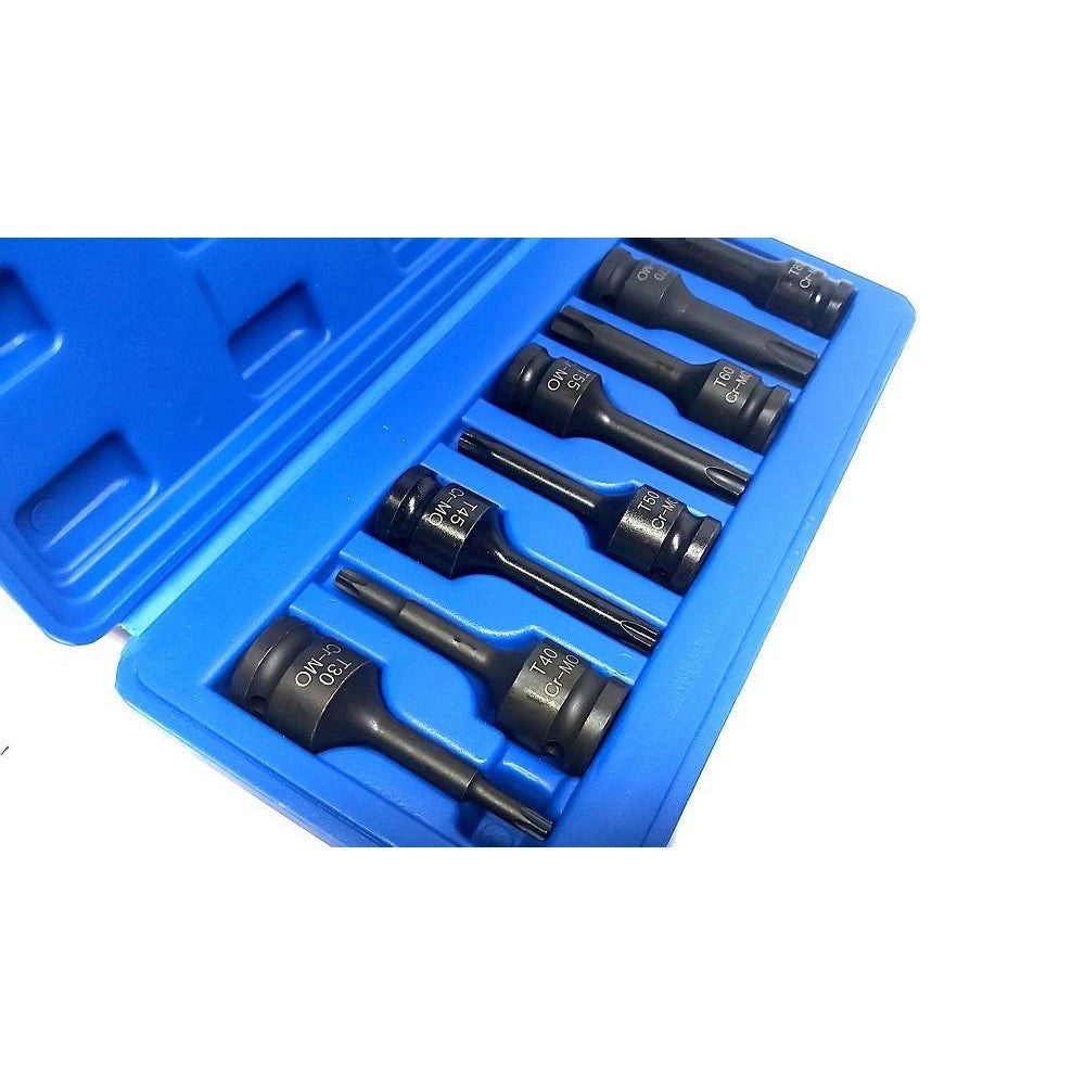 Trade Shop - Set 8 Pezzi Chiavi Bussole Torx Attacco 1/2" T30 T80 A Impatto Lunghe 78 Mm -