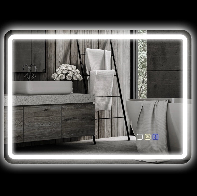 Specchio da bagno LED 70x50 cm argento con Bluetooth, antinebbia e memoria