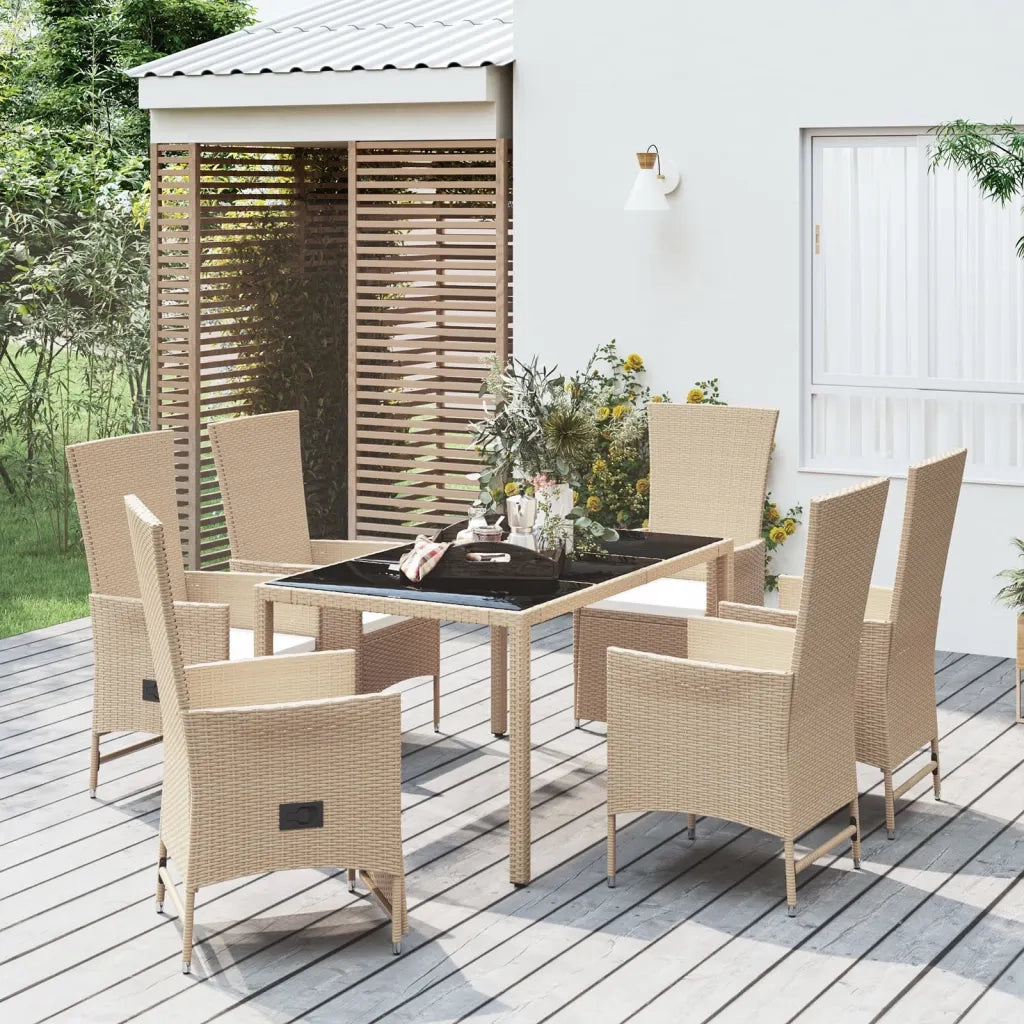 Set da Pranzo da Giardino 7 pz con Cuscini Beige in Polyrattan 3157572