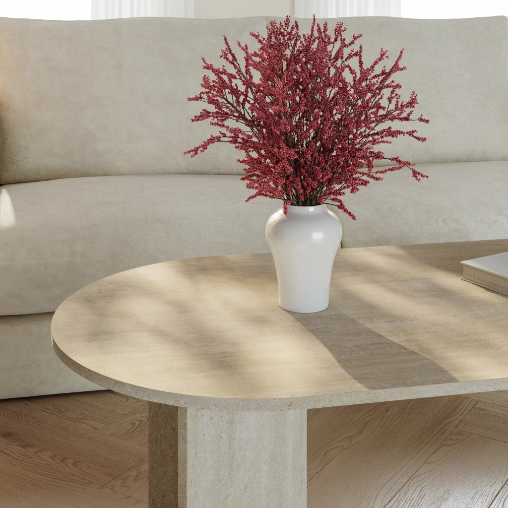 Tavolino da Salotto Kynd con Piano Ovale 119 x 60 x 40 cm - Color Avorio Travertino [en.casa]