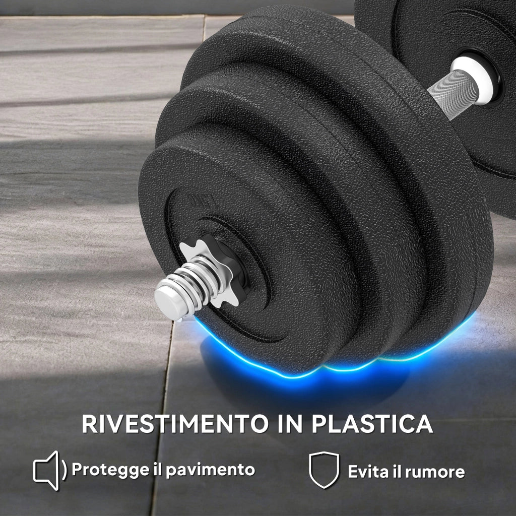 Set Manubri Regolabili 40kg ¨C Xylo ¨C Acciaio Nero con 12 Dischi Antiscivolo