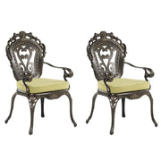 Set di 2 sedie da giardino vintage in alluminio marrone con cuscini per sedili in poliestere alluminio vintage