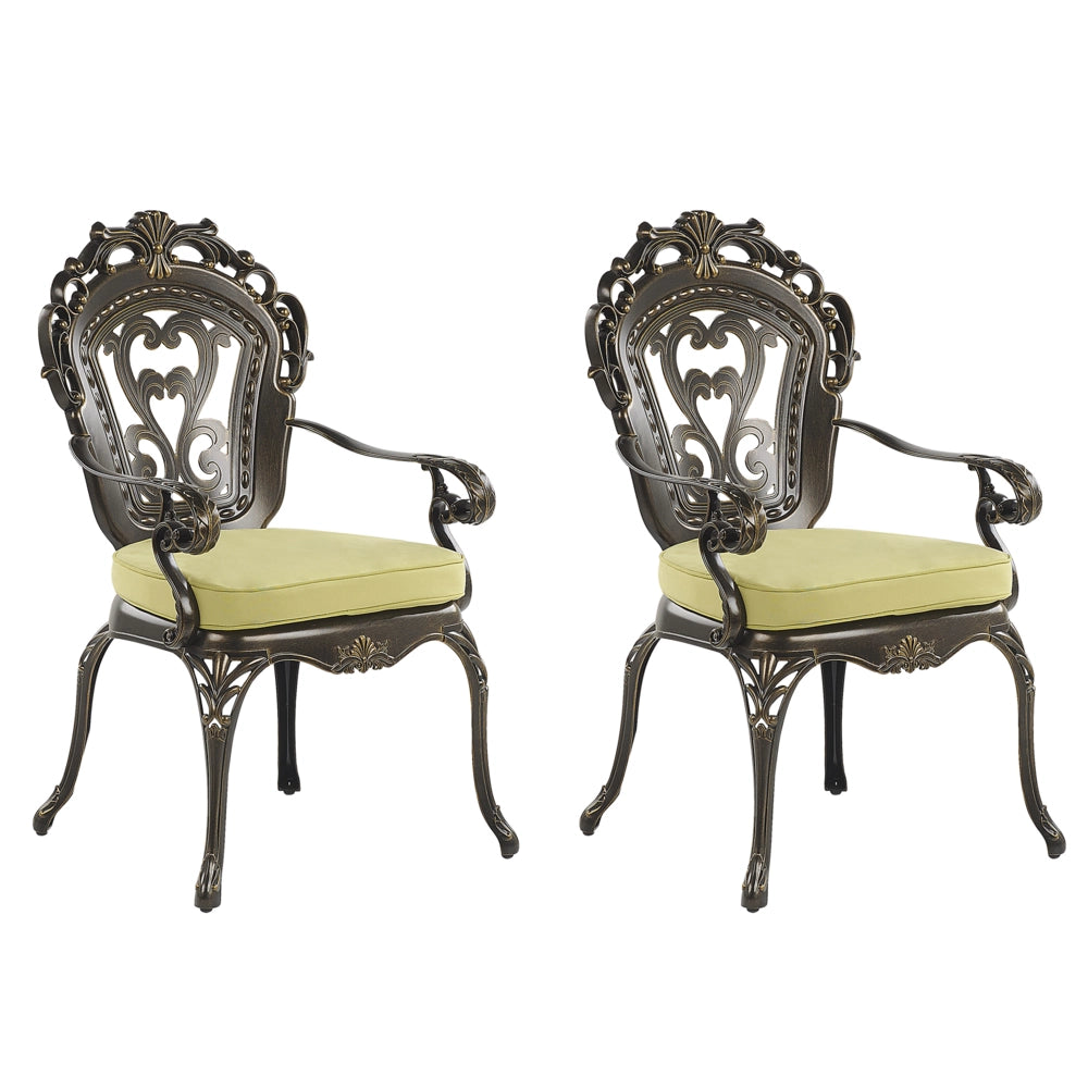 Set di 2 sedie da giardino vintage in alluminio marrone con cuscini per sedili in poliestere alluminio vintage