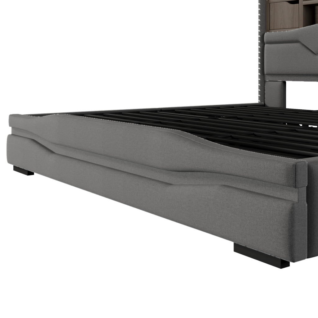 DESMIU Litto contenitore 180 × 200 cm 2 posti con vano idraulico, USB, Type-C e LED, senza materasso, grigio