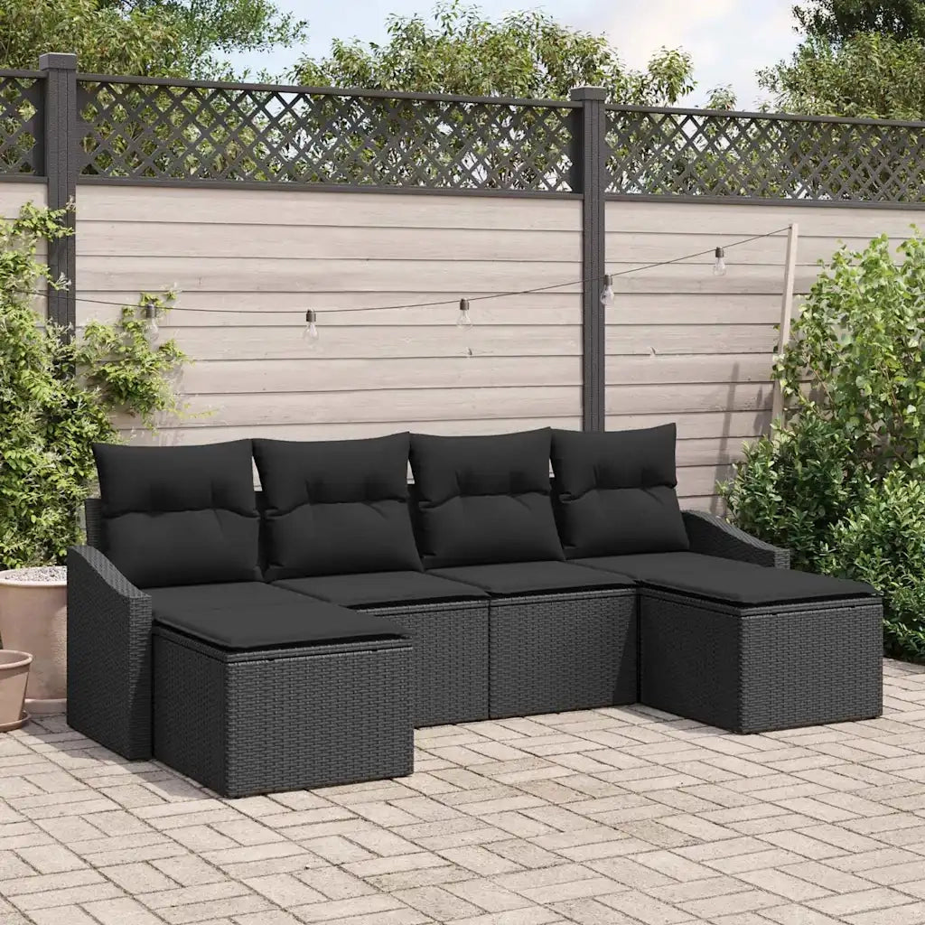 Set di divani con cuscino 6 pcs Nero polyrattan 3346833