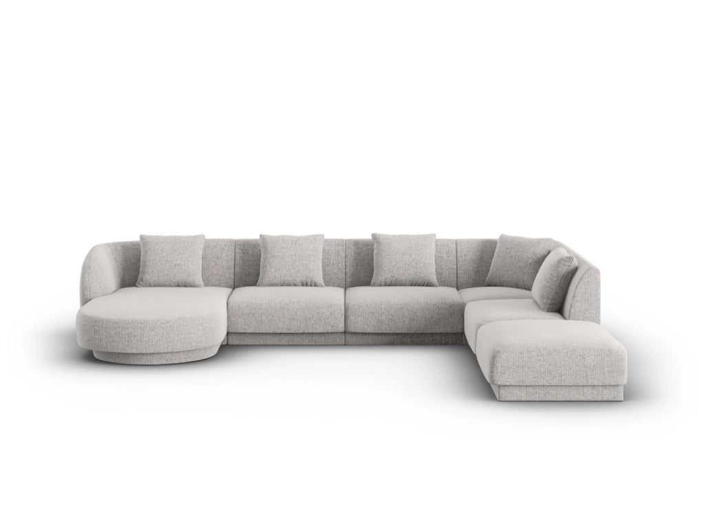 Cosmopolitan Design - Divano panoramico destro "Tulum" 6 posti in ciniglia grigio chiaro 