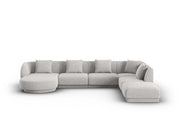 Cosmopolitan Design - Divano panoramico destro "Tulum" 6 posti in ciniglia grigio chiaro 