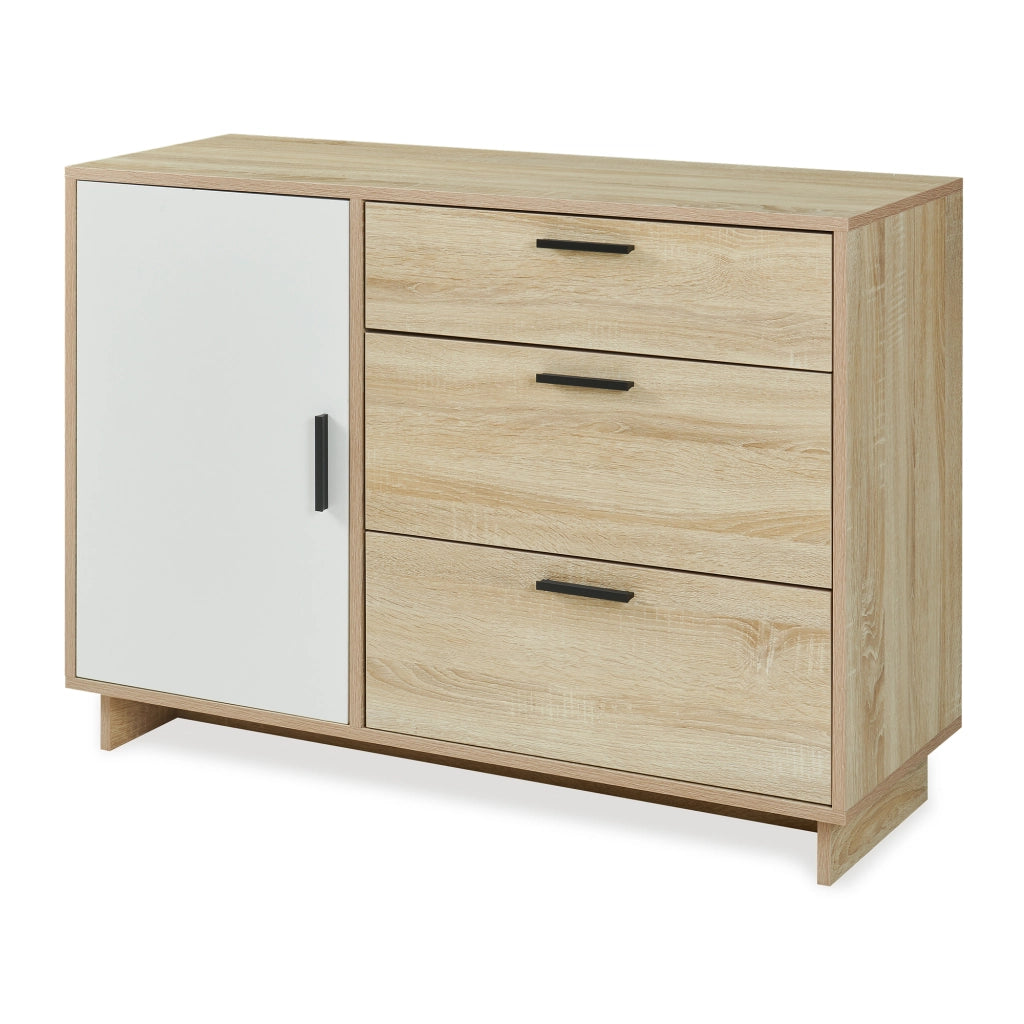 Comò Kenta con Ante e Cassetti Cassettiera Multiuso 100x35x72 cm Effetto Rovere Sonoma / Bianco [en.casa]
