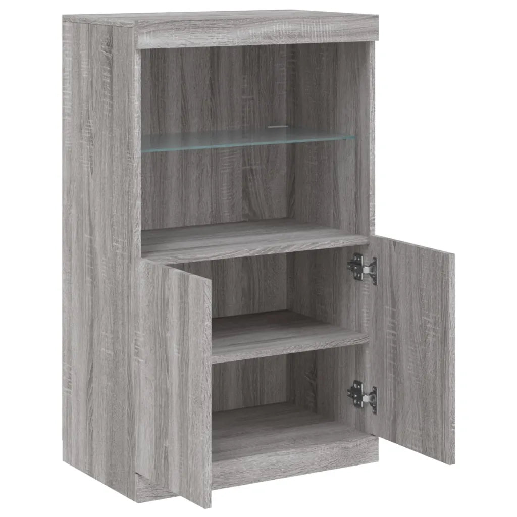 Credenza con Luci LED-Buffet-Armadio da cucina Grigio Sonoma 60,5x37x100 cm 723108