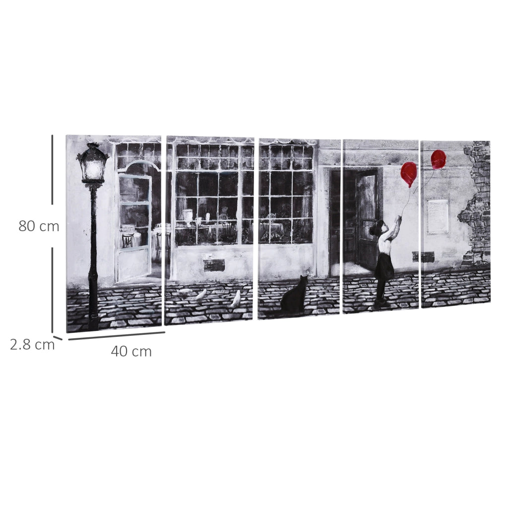 Quadro su Tela Bambina 5 Pezzi ¨C zephmum ¨C Nero Bianco Rosso 80x40cm