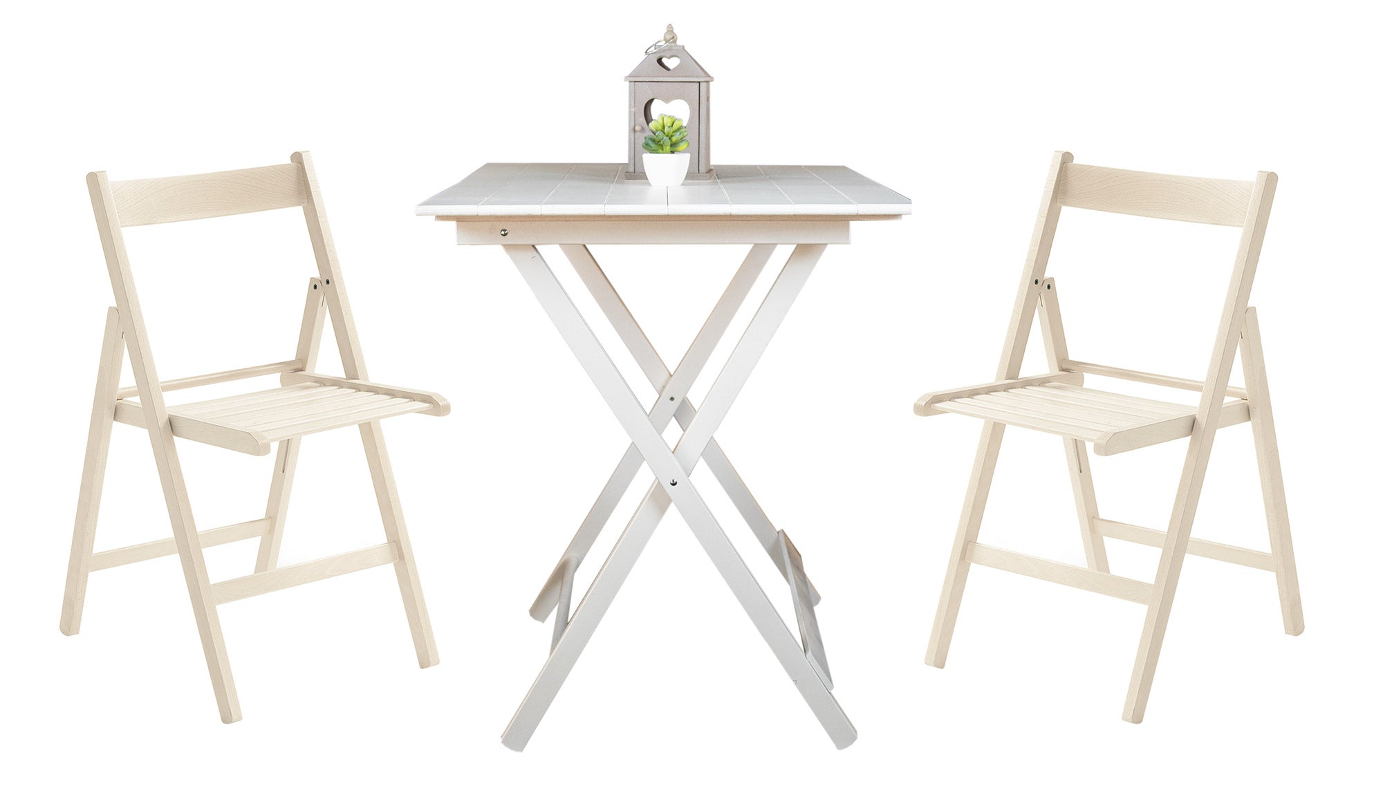 Tavolo da Giardino Pieghevole 80x60x80 cm in Legno Bianco