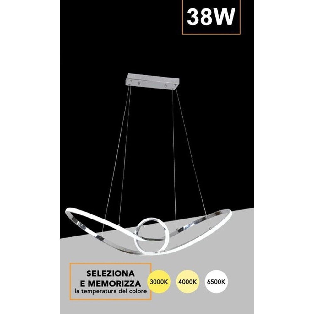 Trade Shop - Lampadario Led Moderno Forma Fiocco 38 Watt Tecnologia Cct 3 Temperature Di Luce A07-3c - Argento