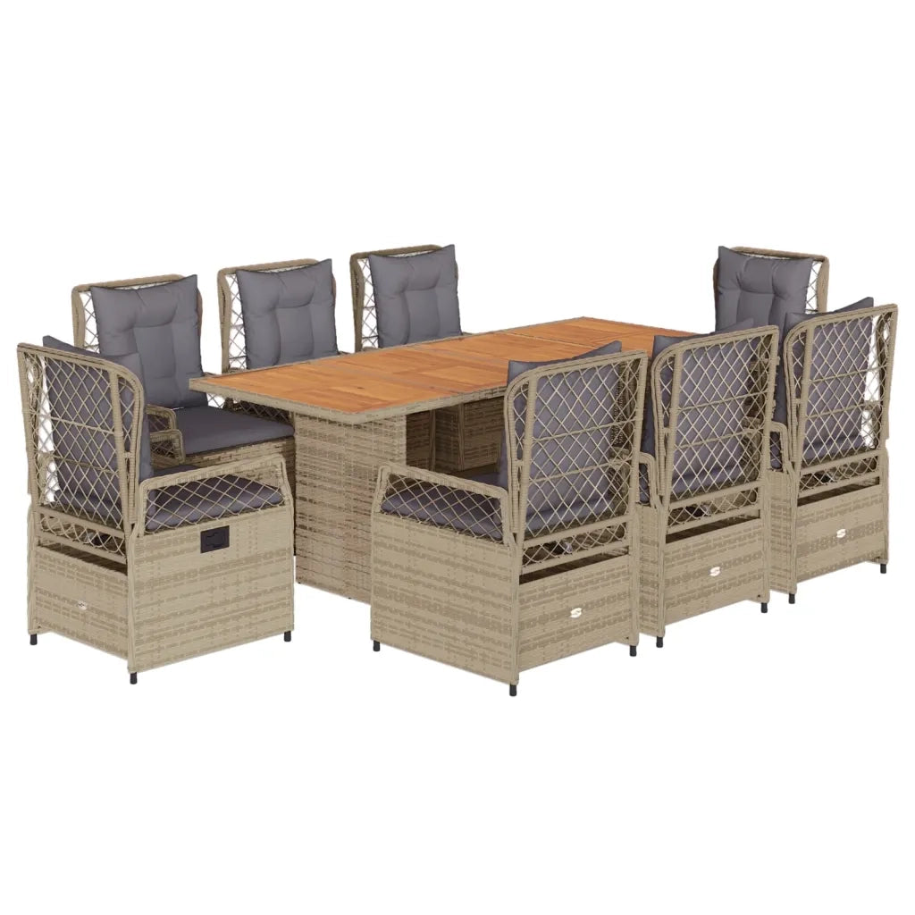 Set da Pranzo da Giardino 9 pz con Cuscini Beige in Polyrattan