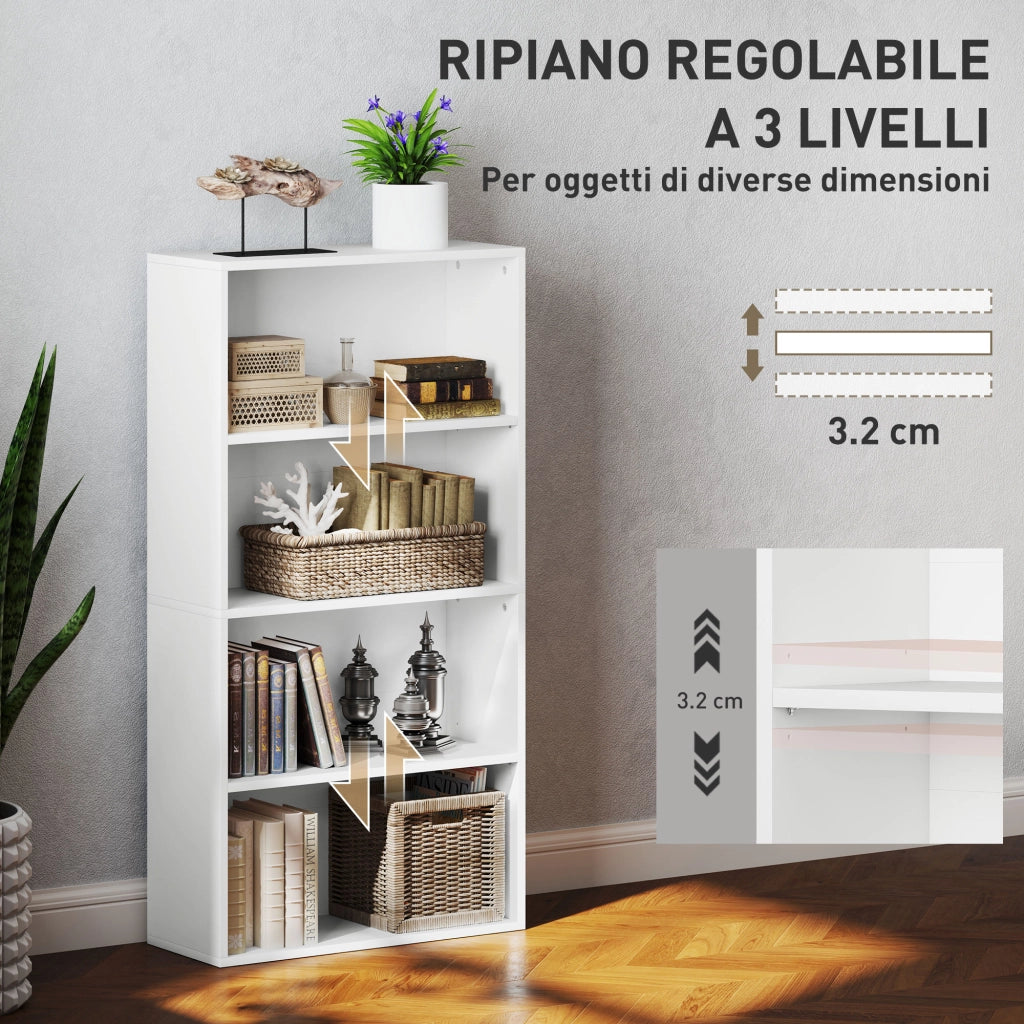 Libreria 4 Ripiani con 2 Scaffali Flessibili ¨C Zephmum ¨C Legno Bianco 60x24x115.5 cm
