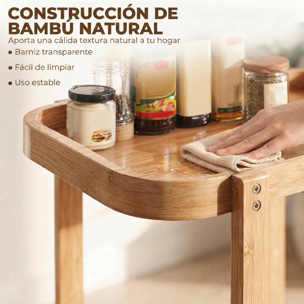 Carrello da cucina a 2 livelli in bambu' ¨C zephmum ¨C 54x36.5x60 cm naturale
