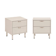 Set di 2 comodini decorativi in legno e metallo, 2 cassetti, beige