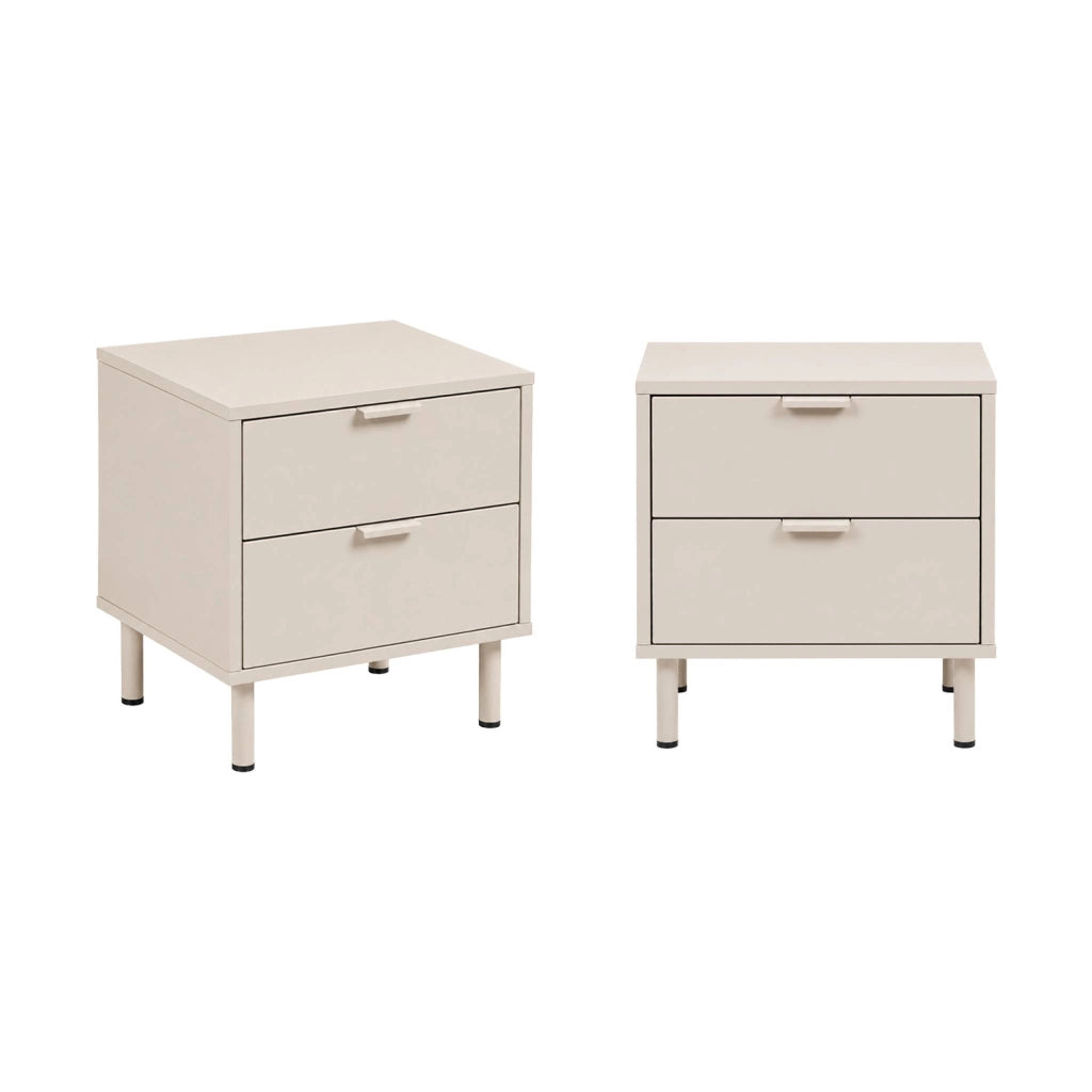 Set di 2 comodini decorativi in legno e metallo, 2 cassetti, beige