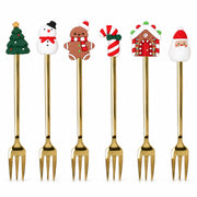 Set 6 Forchettine Dolce Tognana Jingle Bites Gold Natalizie