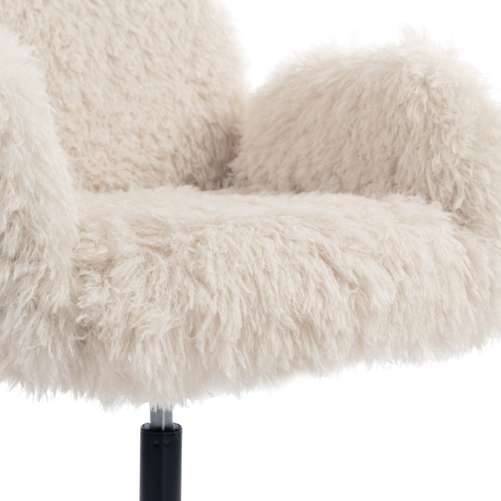Sedia da ufficio compatta in tessuto effetto lana con braccioli pieghevoli e altezza regolabile per casa beige