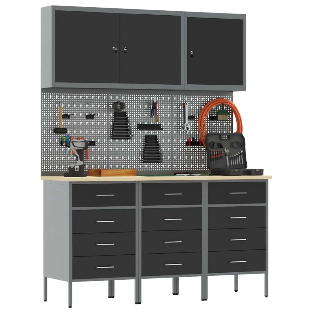 Mobile da lavoro 8 pcs Nero Legno ingegnerizzato e acciaio 3321434