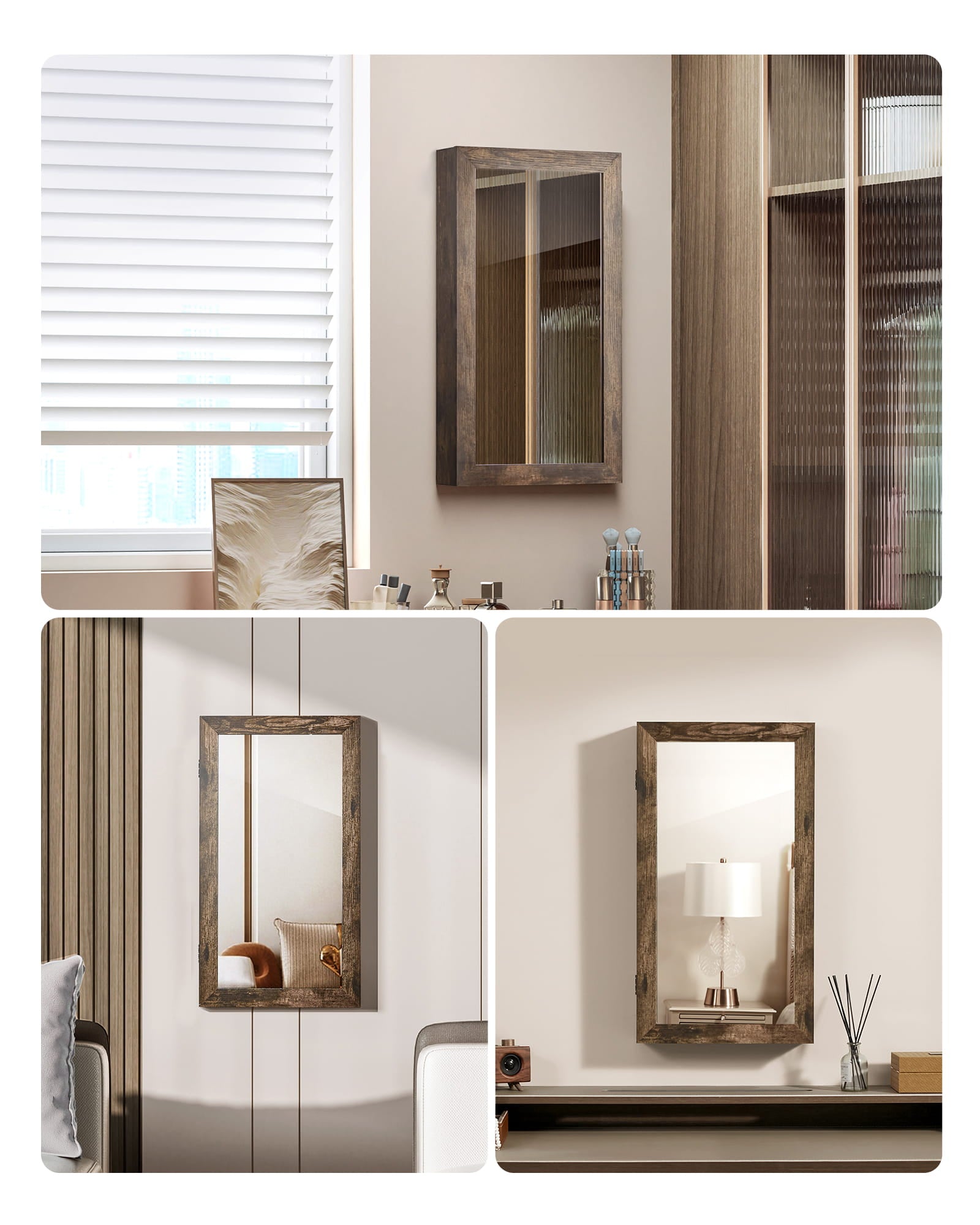 Mobiletto portagioielli da parete VALORA con specchio, marrone rustico JJC051K01