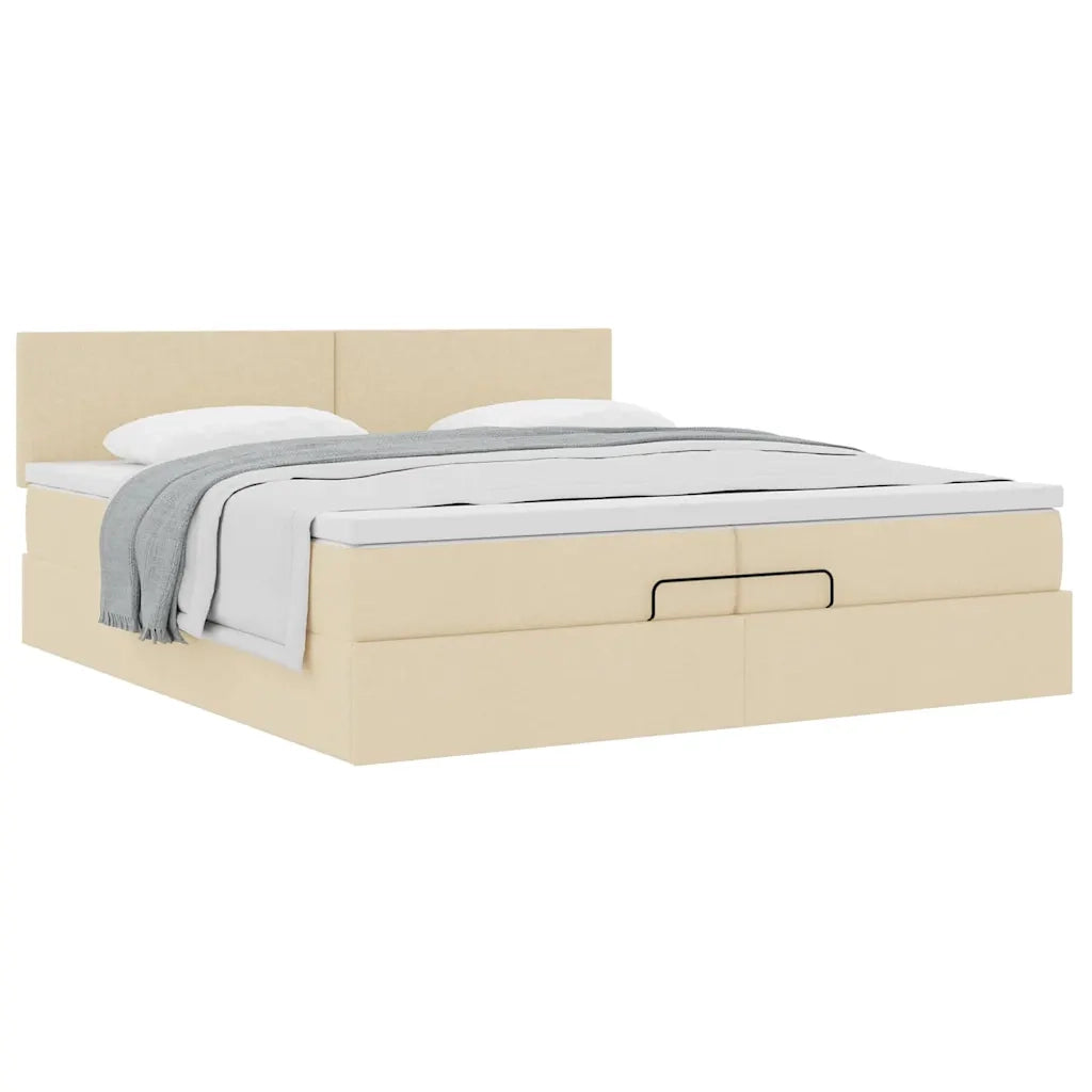 Struttura Letto Pouf con Materasso Crema 200x200cm in Tessuto 3311406